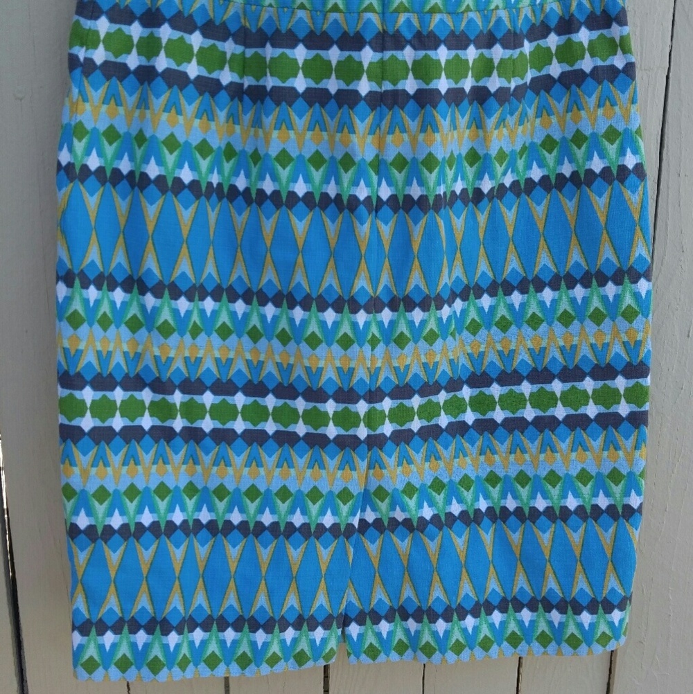 J. Crew "The Pencil Skirt" Blue and Green Print. - Picture 4 of 6